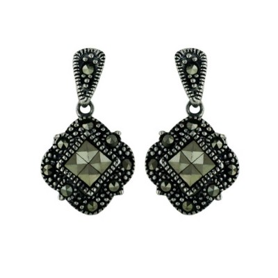 Marcasite Earring Diamond Shape Dangle with Square Marc.