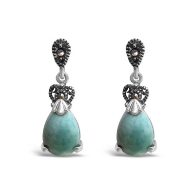 Marcasite Earring Larimar Teardrop Dangle