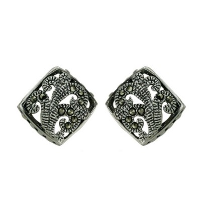 Marcasite Earring Square Stud Open Filigree