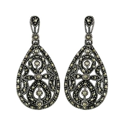 Marcasite Earring Filigree Design Paved in Marcastie