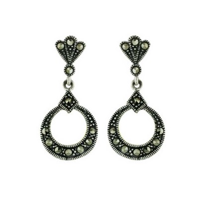 Sterling Silver Earring Marcasite Shell Dangle Moon Shape