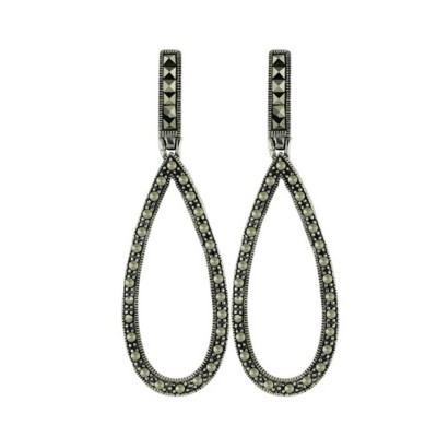 Marcasite Earring Hollow Teardrop Paved in Marcasite
