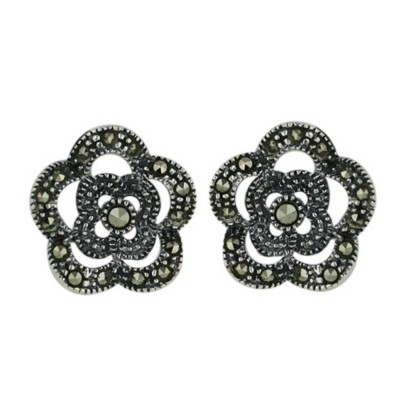 Marcasite Earring Open Plain Flower