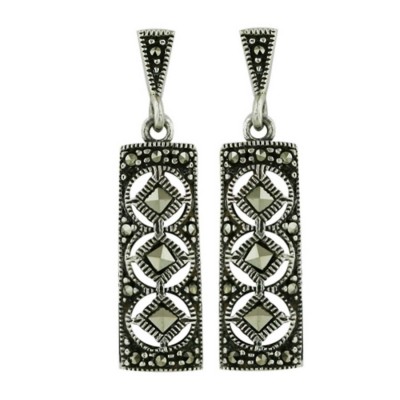Marcasite Earring Rectangle with Square Marcasite