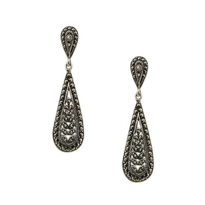 Marcasite Earring Open Teardrop Filigree Top Oppositive Small Open