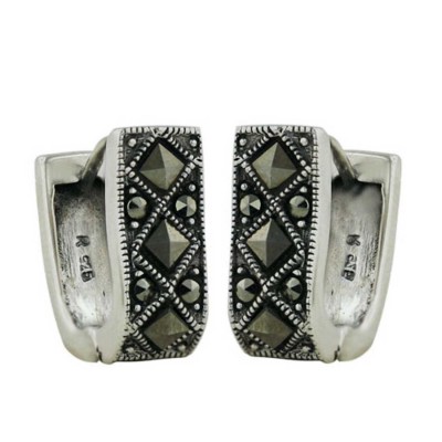 Marcasite Earring Rectangular Huggies with Square Marcasite