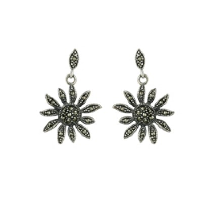 Marcasite Earring Marquis Post Dangle Sunflower