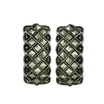 Marcasite Earring 1/4 Cylinder with Square Marcasite