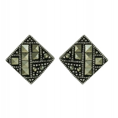 Marcasite Earring 10X10mm Square Interlined Marcasite Earring Post
