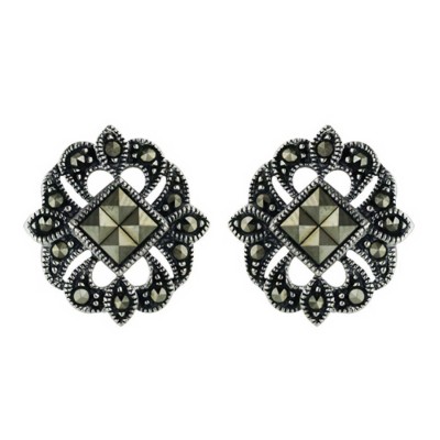 Marcasite Earring Square Marcasite Ctr Open Filigree
