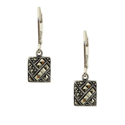 Marcasite Earring Dangle Small Square Marcasite Paved