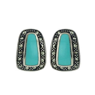 Marcasite Earring 6X14.5 Trapezoid Turquoise Marcasite Around