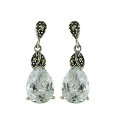 Marcasite Earring 9X14mm Teardrop Clear Cubic Zirconia Danagle