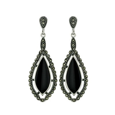 21X9mm Onyx Marquis Marcasite Around and Top