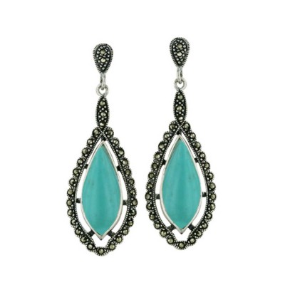 21X9mm Turquoise Marquis Marcasite Around and Top