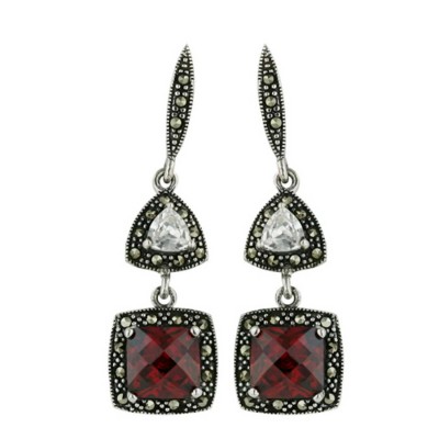 Marcasite Earring Square Garnet Cubic Zirconia Triangle Clear Cubic Zirconia Dangle