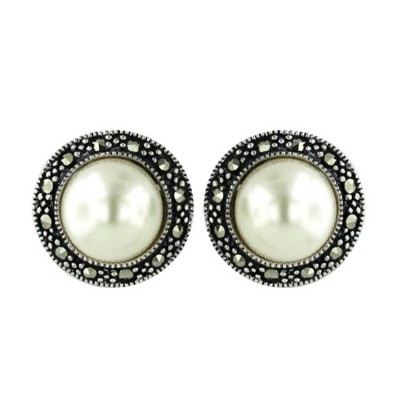 Marcasite Earring 8mm Pearl Stud Marcasite Surrounding