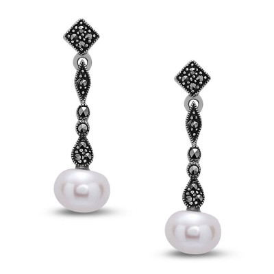MS Earg 10Mm Fwp On Marcasite Bezel, White