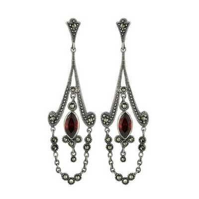 Marcasite Eearring Chandelier Garnet Cubic Zirconia Marquis