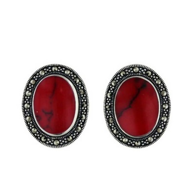 Marcasite Earring 12X17mm Carnelian Center Marcasite
