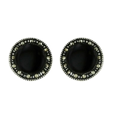 Marcasite Earring Button White Mother of Pearl Stud 12mm