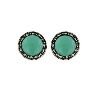 Sterling Silver Earring Stud Turquoise Center Marcasite Outline