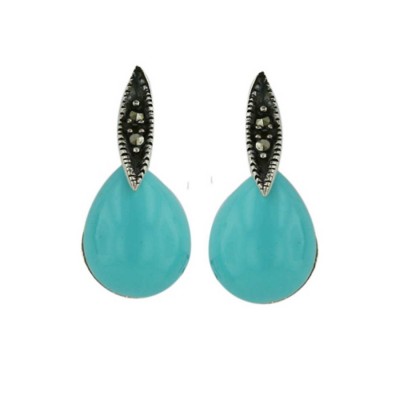 Marcasite Earring Turquoise Teardrop Marquis Post