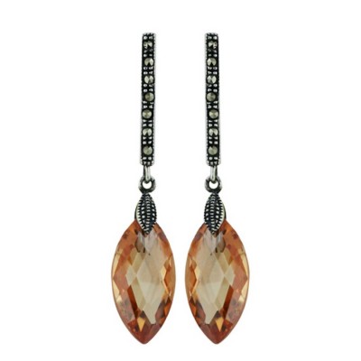 Marcasite Earring 9X18mm Chess Cut Champagne Marquis Cubic Zirconia Marcasite Bar Top