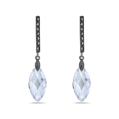Marcasite EARRING 9X18MM CHESS CUT CLE MARQUIS Cubic Zirconia Marcasite BAR