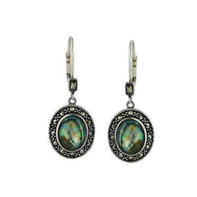 Marcasite Earring Abalone Oval Center Marcasite Surround