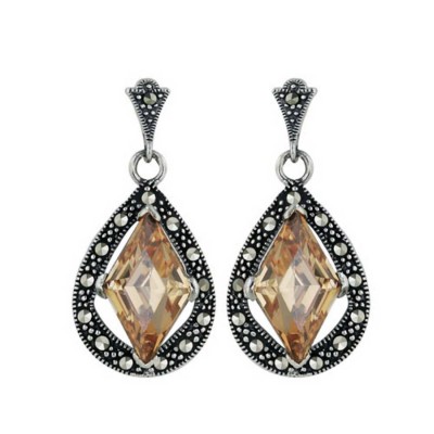 Marcasite Earring Tear Drop Rhombus Chcz