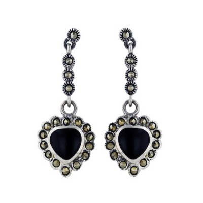 Marcasite Earring Onyx Heart