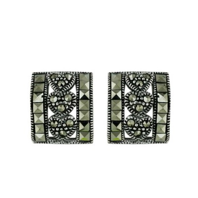 Marcasite Earring Convex Curve Heart and Square Marcasite