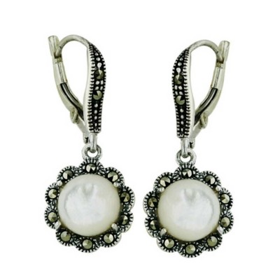 Marcasite Earring Marcastie Flower Onyx Center
