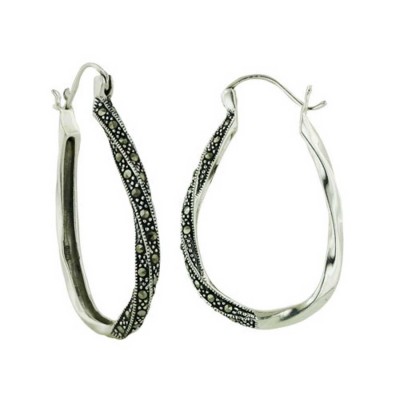 Marcasite Earring Elongated Twisted Oval Hoop