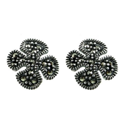 Marcasite Earring 4 Petal Flower Stud