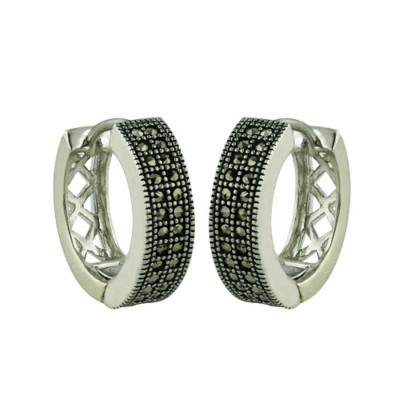 Marcasite Earring 18mm Huggie with 2 Row of Marc.