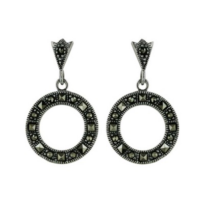 Marcasite Earring Open Circle Dangle with Square Marcasite