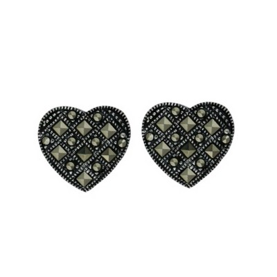 Marcasite Earring Heart Stud with Square Marcasite