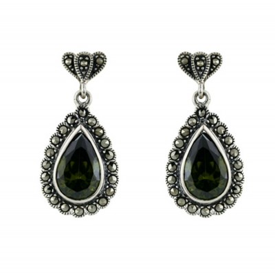 Marcasite Earring Teardrop Olivine Cubic Zirconia with Marc. Around