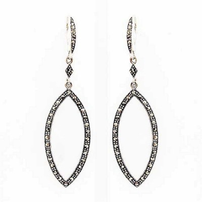 Marcasite Earring Long Marquis Floating Marcasite Hook