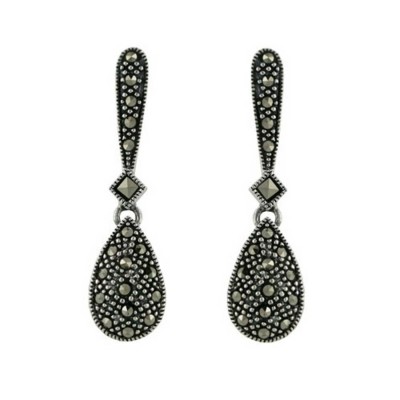 Marcasite Earring Marcasite Paved Tear Drop on Line Post