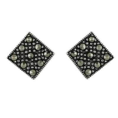 Sterling Silver Earring Bent Diamond Stud Marcasite Paved