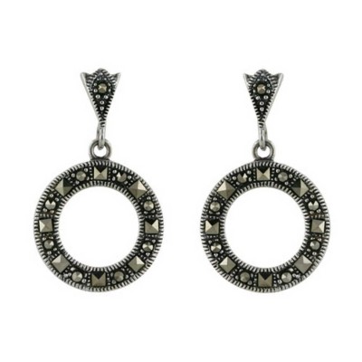 Marcasite Earring Open Circle with Red+Square Marcasite