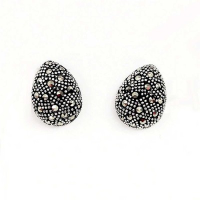 Marcasite Earring Puffy Tear Drop Marcasite Paved