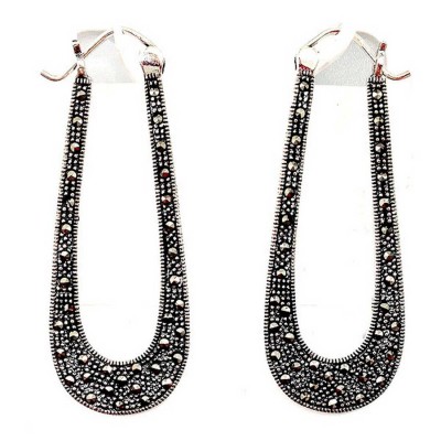 Marcasite Earring 45X18mm Flat Elongated Hoop