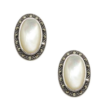 Marcasite Earring Oval Mother of Pearl Marcasite Wrap