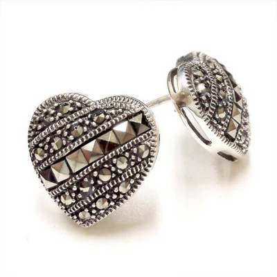 Marcasite Earrings Square Marcasite Line Across Puffy Heart