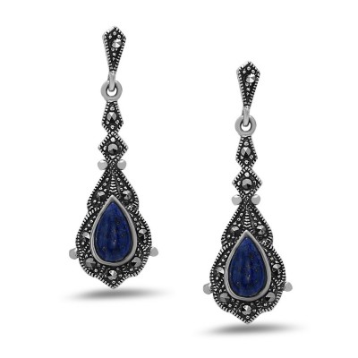 MS Earrings Lapis Blue Dangling Teardrop, Blue