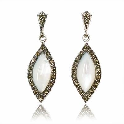 Marcasite Earring Marquise Mother of Pearl with Marcasite Outline